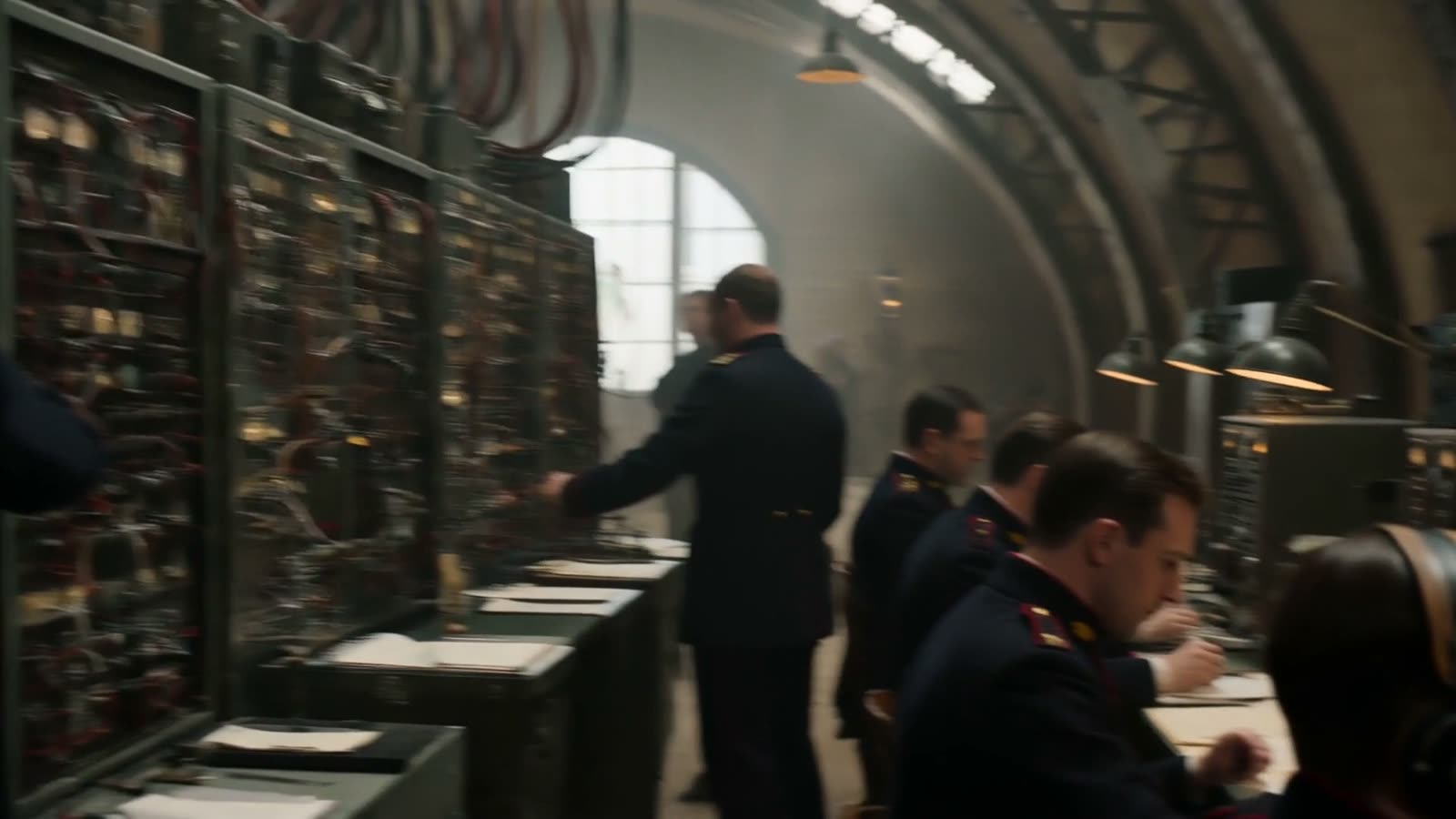 Rows of operators at the wireless station's equipment